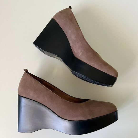 Jeffrey Campbell Platform Wedge Shoes 8M Brown Nubuck square toe Worn Once MINT - Picture 4 of 8